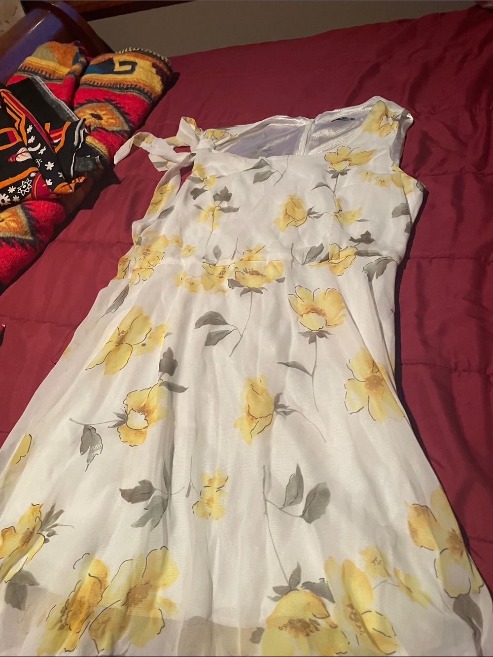 Girls White Sundress with Yellow Floral Print